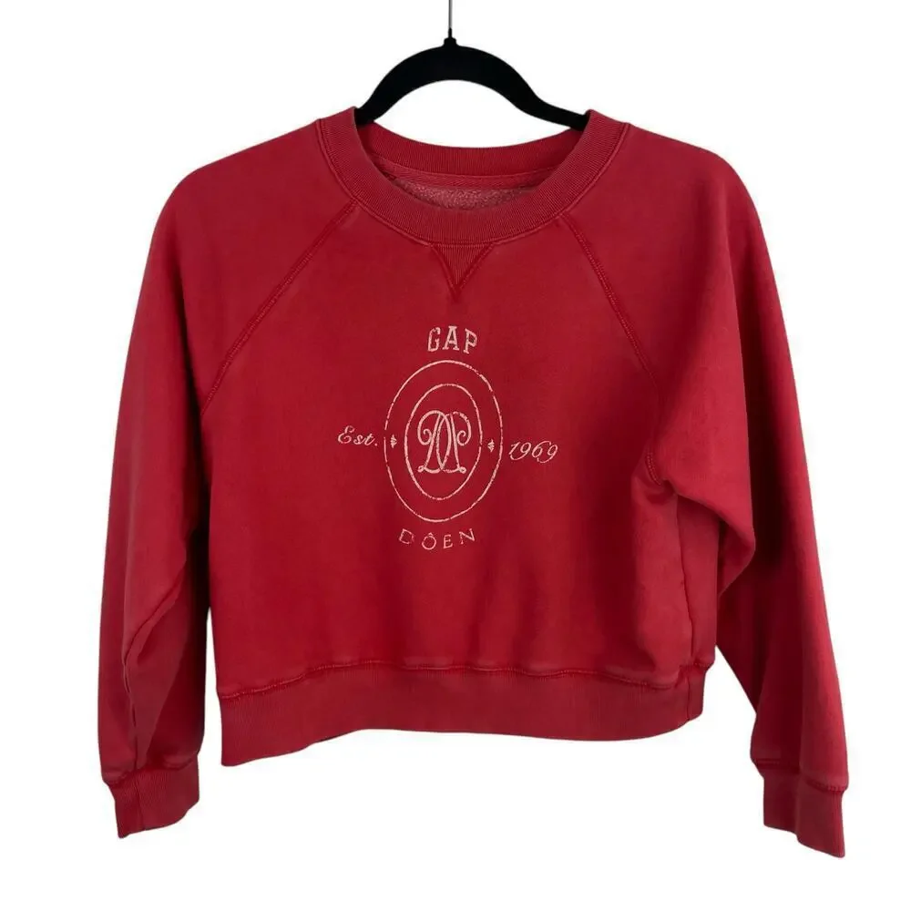 GAP X DOEN Graphic Logo Print Crew Neck Pullover Sweatshirt Red Kids Size M 8